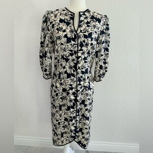 SILK STUDIO Vintage Inspired Size 10 Navy Ivory Midi Dress